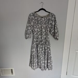 Mata Traders Fair Trade Gray Floral Long Sleeve Dress